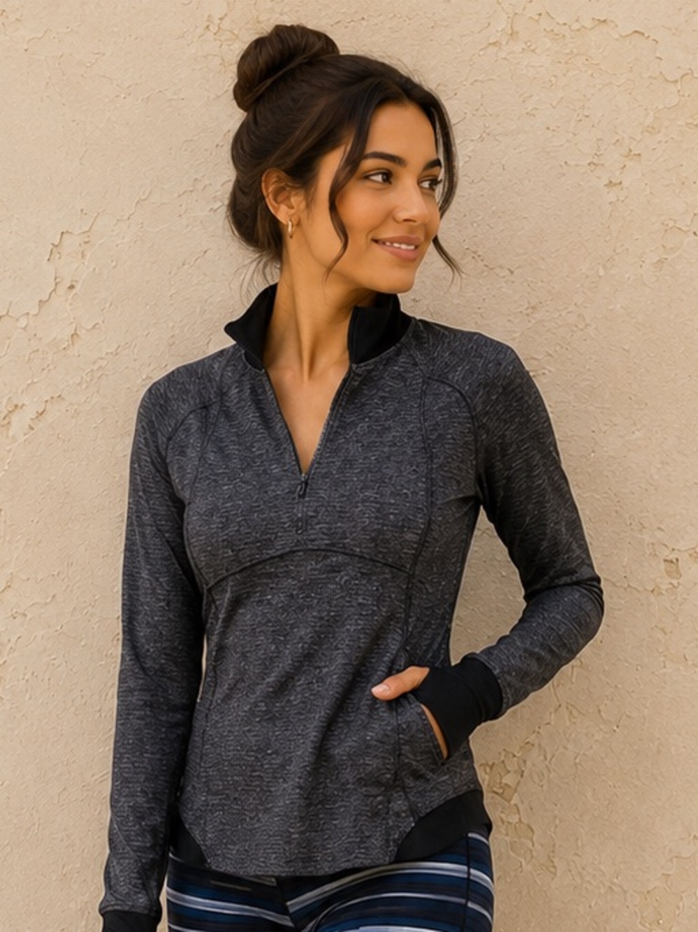 Lululemon Charcoal Half-Zip Pullover Thumbhole Mock Neck Athletic Top Size 6 EUC